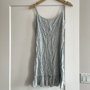 Brandy Melville Thea Dress Baby Blue Floral Ruffle Hem Tie Back Mini One Size